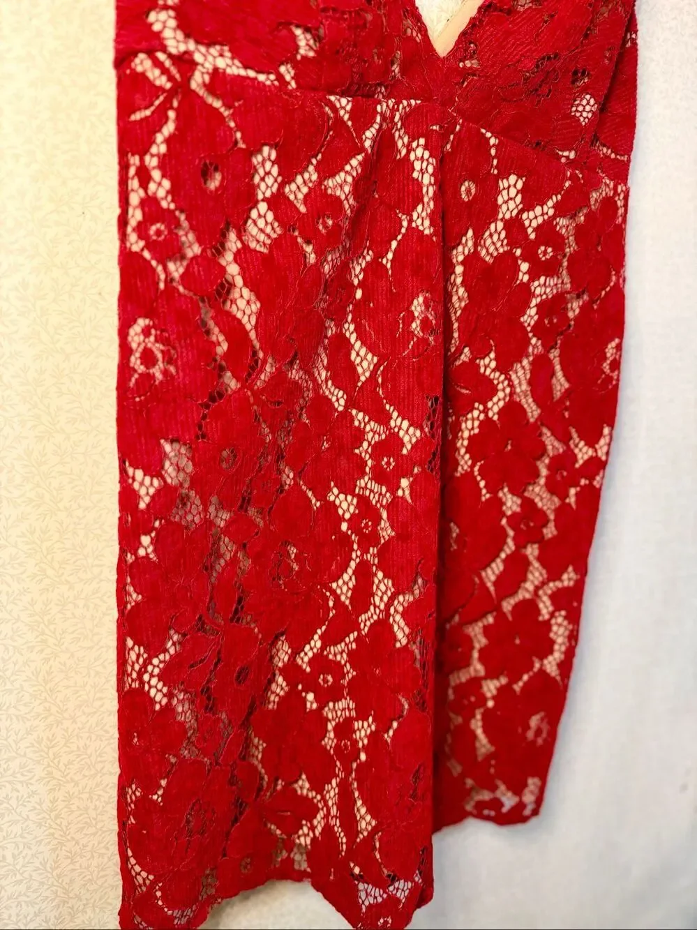 Free People red lace floral mini dress